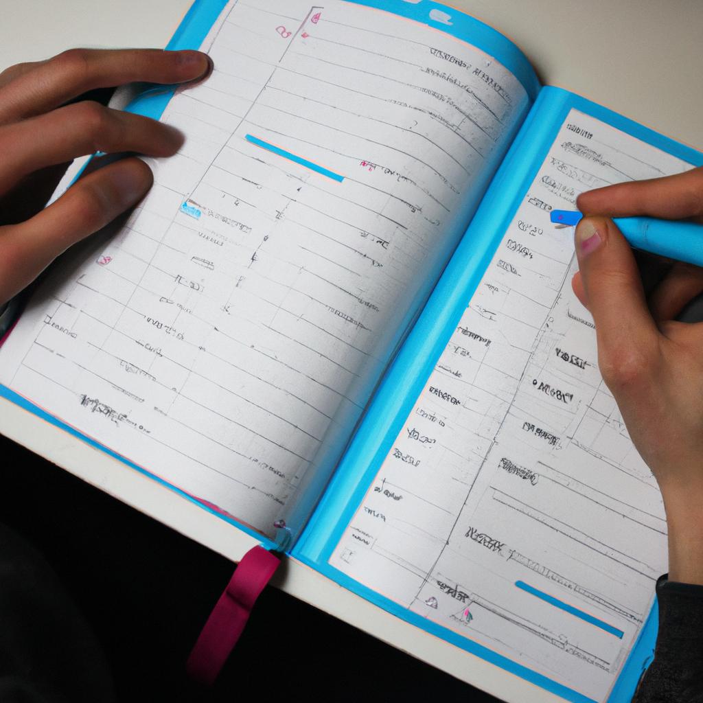 Person writing in a planner