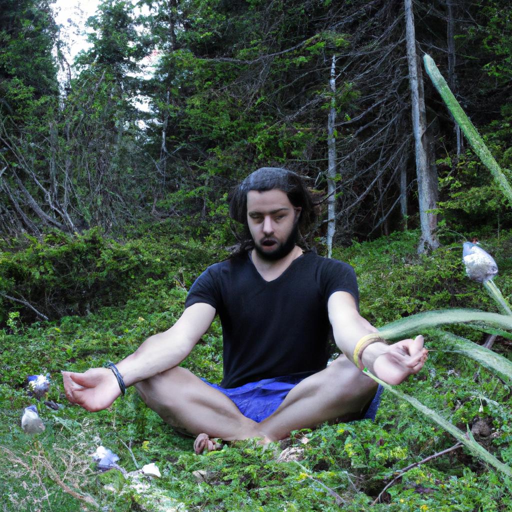 Person meditating in nature